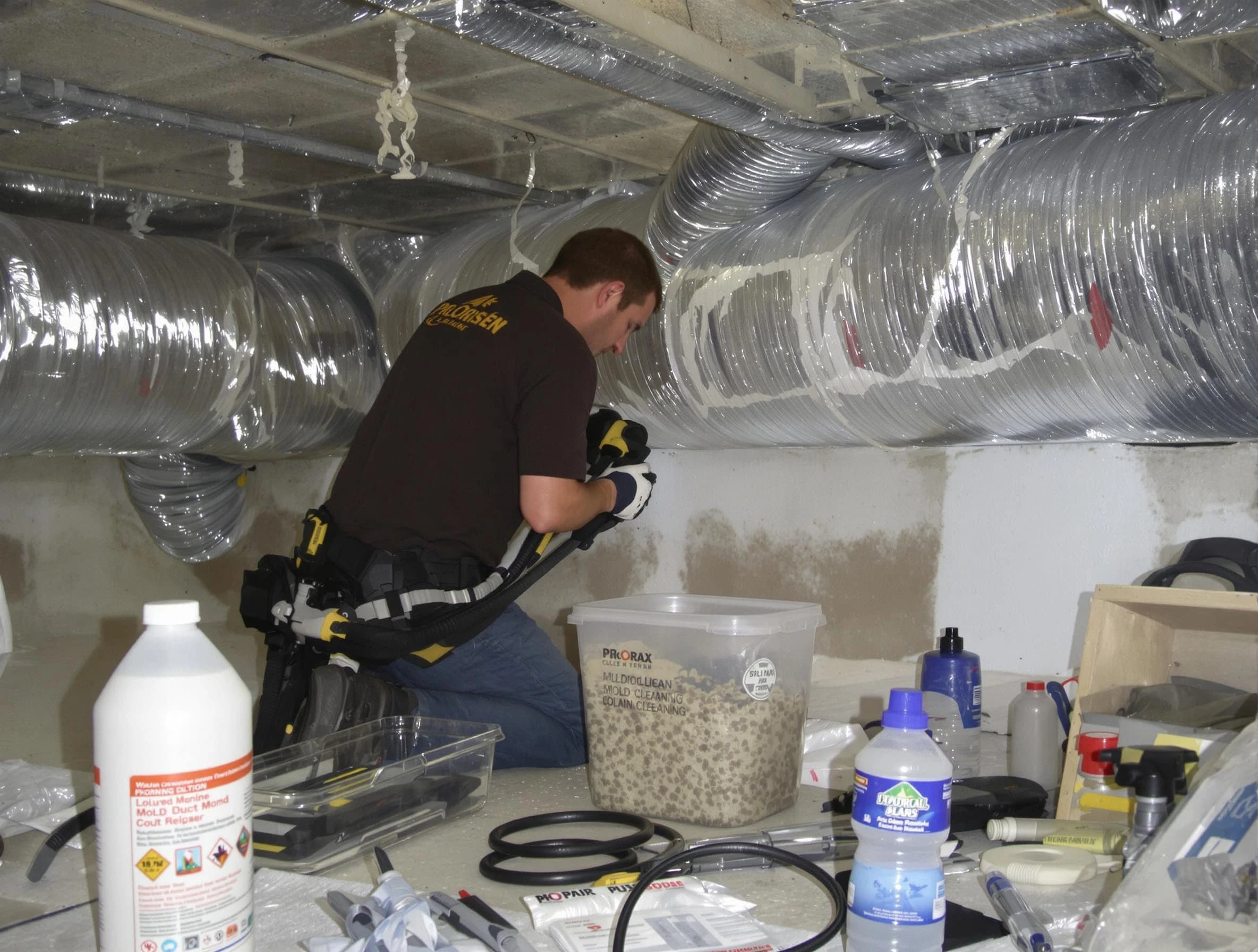 Forest Park Air Duct Cleaning specialist performing professional mold removal from air ducts in Forest Park