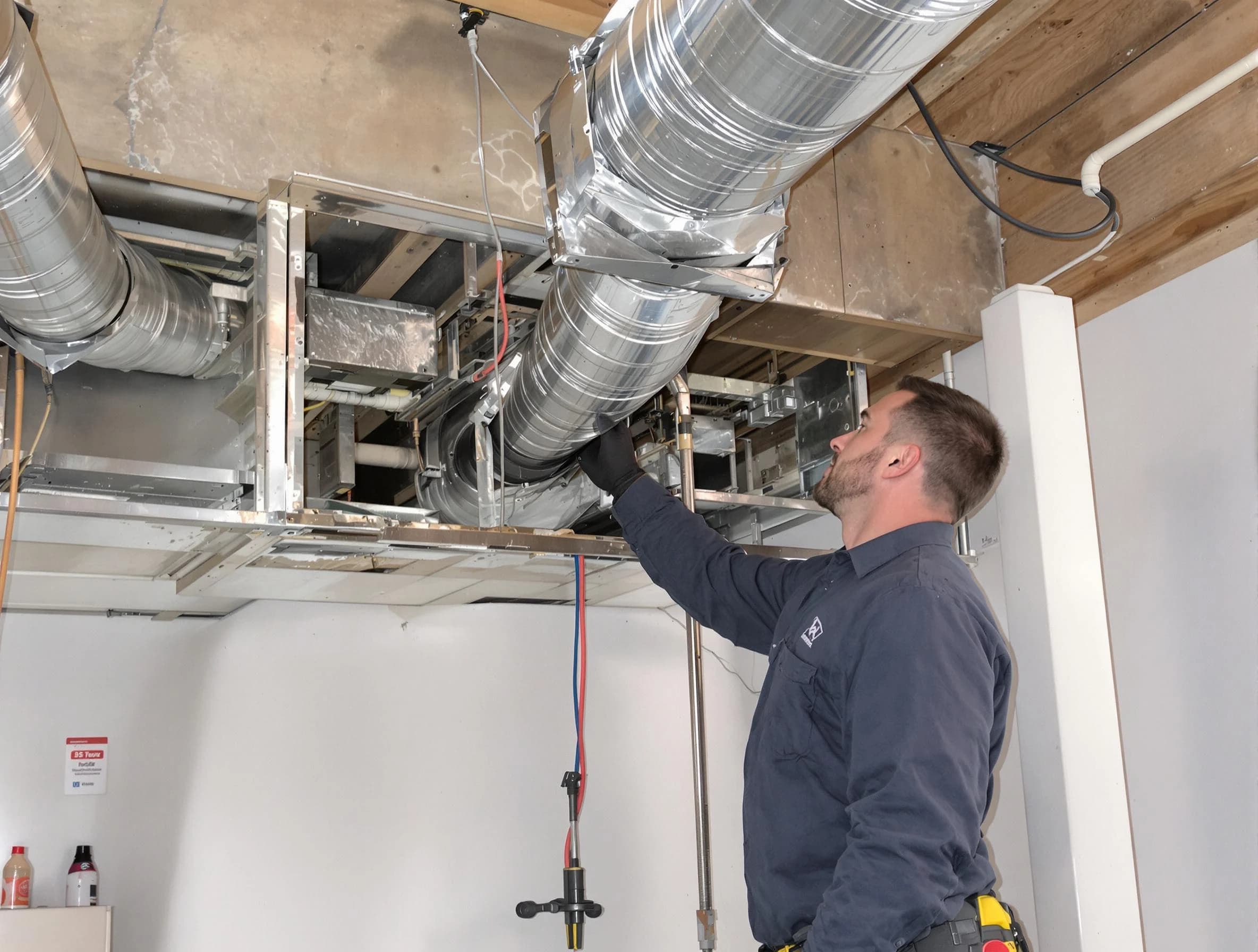 Forest Park Air Duct Cleaning technician performing professional air duct repair using specialized tools in Forest Park